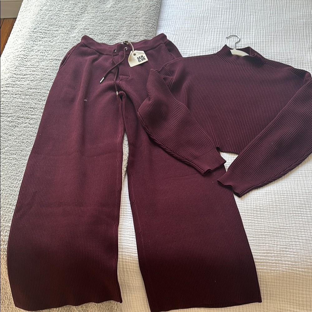 Burgundy Knit Sweater and Pants Set